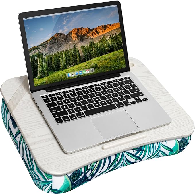 LAPGEAR Designer Lap Desk with Phone Holder and Device Ledge - Tropical Palm Leaves - Fits up to 15.6 Inch Laptops - Style No. 45427