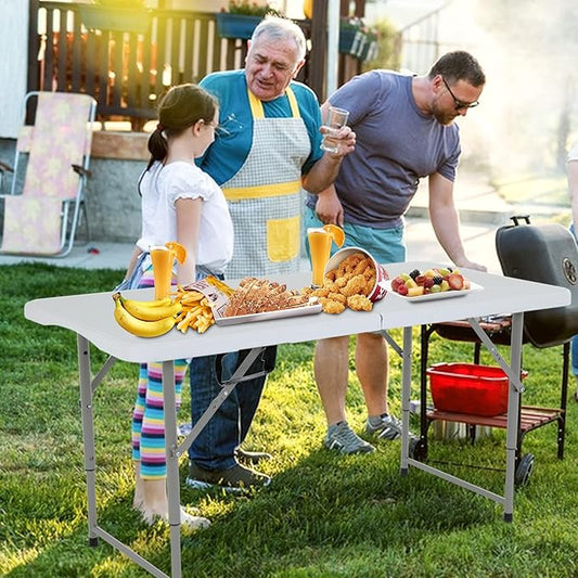 FDW 4FT Folding Table Half Portable Foldable Table Picnic Table for Office Home Camping Party (White, 4 FT)