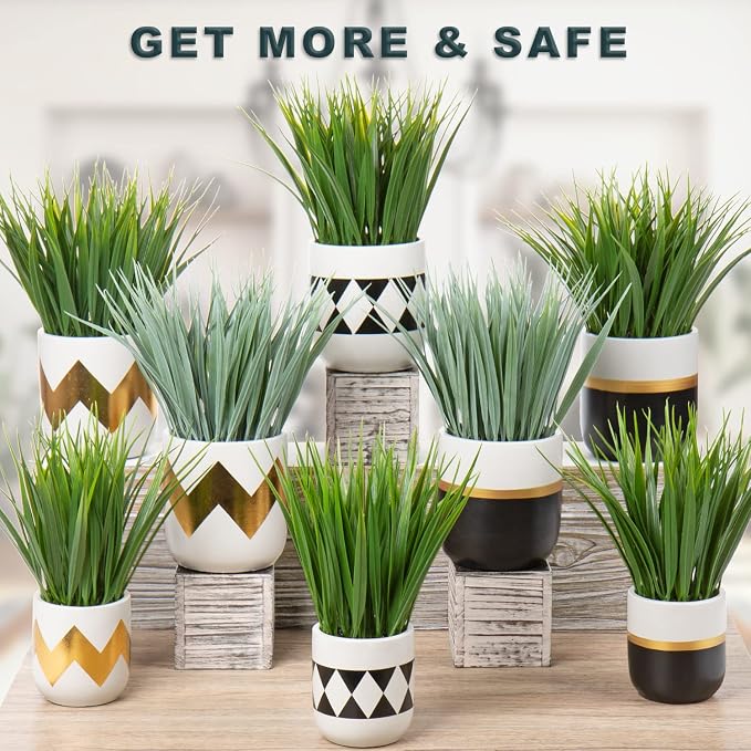 Hollyone Artificial Plants Small Faux Plant Decor Fake Potted Plant Faux Plants in Pots Fake Grass Pot for Home Table Office Desk Room Bathroom House Indoor Decorative Gifts