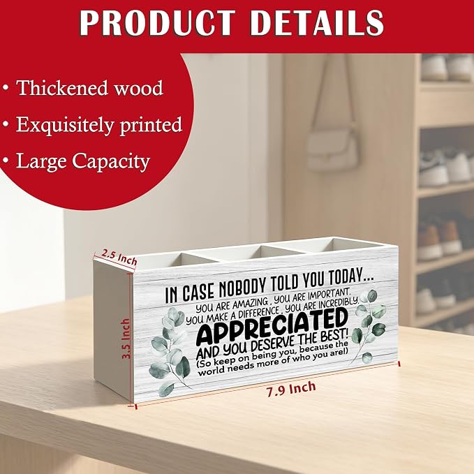 Inspirational Pen Pencil Holder Organizer for Desk, Appreciation Thank You Gifts for Women Men Friends Coworkers Wood Signs for Home Office Desk Tabletop Decor Accessories