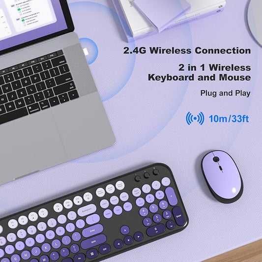 MOFII Wireless Keyboard and Mouse Combo,2.4G Typewriter Keyboard Quiet Mice | Retro Full Size Computer Keyboards,Cute Mouse,USB Dongle Plug and Play, for PC,Laptop,Desktop,Windows (Black Purple Gradient)