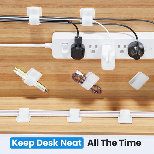 Cable Management Under Desk, 【Up to 15 Cord】【Enhanced Wire Holder】 Reusable Cord Organizer Holder, Adjustable Hook and Loop Cable Ties, Wire Clips Under Table Hider, 20 Pair(White)