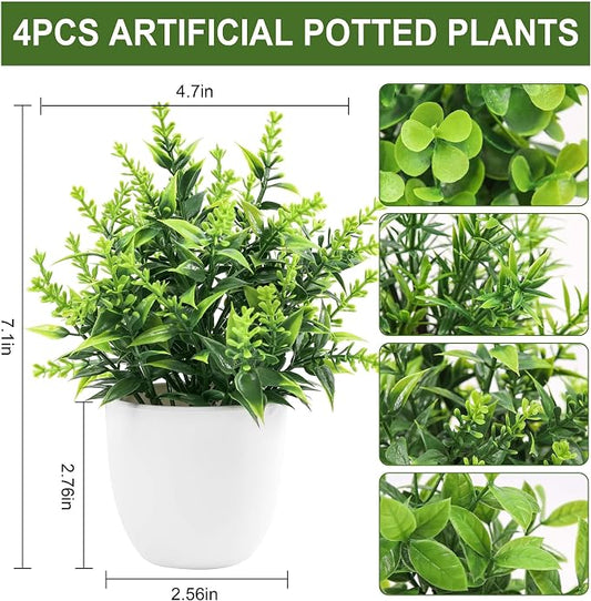 Der Rose 4 Pack Faux Plants Indoor Small Fake Plants for Bathroom Decor | Fluffy Pretty look for shelves desktops windowsills offices decor, fade-resistant and safe for pets (no soil or pollen)