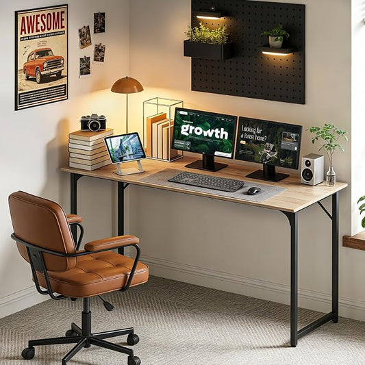 BestOffice Computer Desk,Home Office Desk, Modern Simple Style for Home Office Study Writing (Nature, 55 Inch)