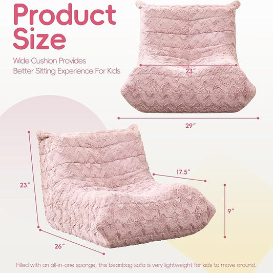 Hobestluk Medium Bean Bag Chair Faux Fur Fabric BeanBag Couch for Playroom | Pink Chevron,Ergonomic Design,Memory Foam,Strong Supportive,No Assembly Required,Decorative Style for Living Room Bedroom