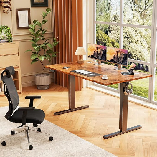 Sweetcrispy 48 Inch Electric Standing Desk, Height Adjustable Sit Stand Up Desk, Computer Workstation Home Office Gaming Rising Table with Memory Preset Splice Board,Rustic Brown