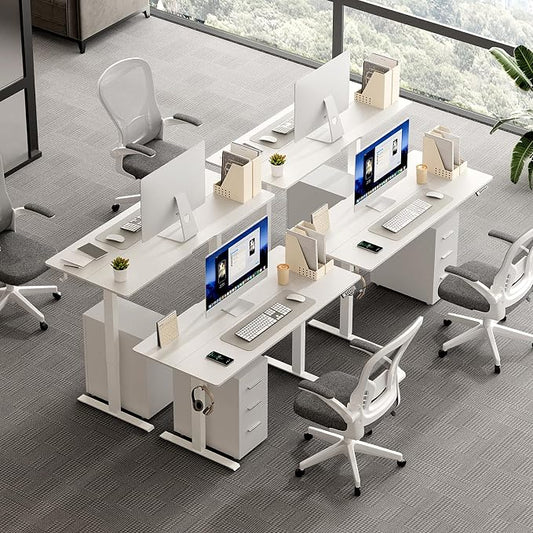 55x24 in Electric Standing Desk,Adjustable Height with Wheels,White | Spliced Desktop,27.9"–46.8" Height Range,4 Memory Presets,Lockable Wheels,Headphone Hook,Sit Stand Desk,Home Office