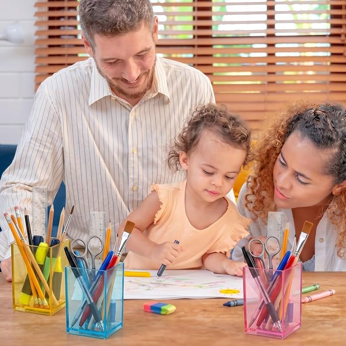 Ctosree 12 Pack Colorful Clear Acrylic Pen Holder for Classroom Acrylic Square Pencil Organizer Pastel Color Pencil Holder Back to School Supplies Gifts Student Teachers Desk Storage Organizer