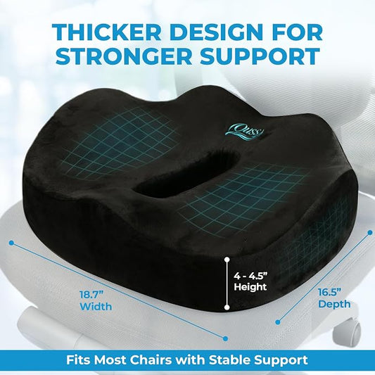 Seat Cushion, for Office Chairs, Coccyx & Tailbone Pain Relief, Ergonomic Design, Memory Foam, Non-Slip Washable Cover, for Office, Car, Wheelchair, Gaming