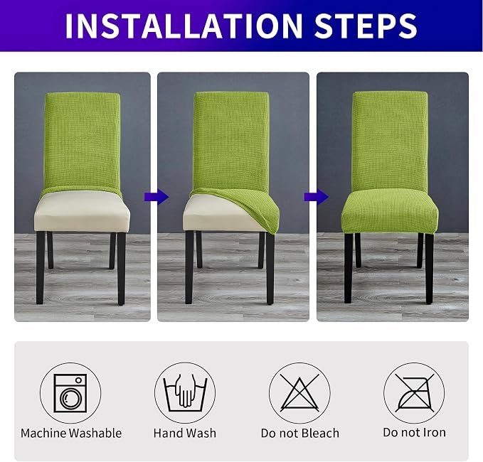 Chair Covers for Dining Room Set of 2, Stretchy Dining Chair Covers, Textured Jacquard Kitchen Chair Slipcovers, Classy Decor for Home and Banquet (Apple Green, 2 Pack)