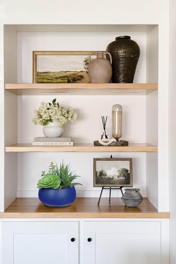 Fake Plants Artificial Succulents in Pots Faux Succulent Arrangement Potted Plant with Blue Ceramic Pot for Home Decor Modern Office Desk Bathroom Shelf Living Room Indoor & Outdoor Decoration
