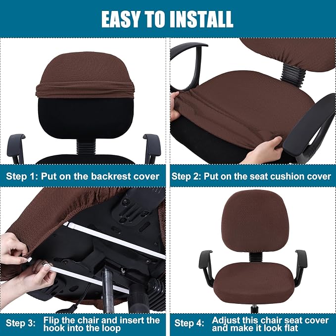 Smiry Stretch Jacquard Office Computer Chair Covers, Removable Washable Universal Desk Rotating Chair Slipcovers Protector, Seat + Backrest Cover, Light Chocolate