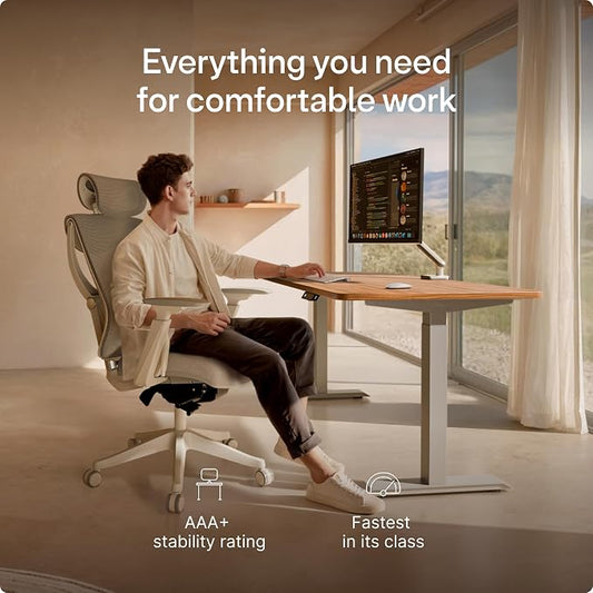 Desktronic HomeOne Standing Desk 48x24 — Ergonomic Sit Stand Home Office Desk, Made in Europe, Electric Dual Motor Height Adjustable, USB & USB-C Charging, Wobble-Free, Touchscreen, 3 Memory Presets