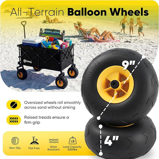 Sekey Heavy Duty Beach Wagon with 9" Big Sand-Proof Wheels – 600lb Capacity, 200L Oversized Foldable Cart | Adjustable Handle & All-Terrain Tires for Sand, Camping, Groceries