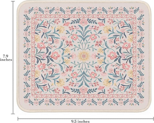 iCasso Aesthetic Small Floral Mouse Pad, Pink Mini Portable Travel Mousepad, Anti-Slip and Comfortable Cloth Mouse Mat 7.9"x9.5" with Stitched Edges for Computer, Laptop, Office, Home(Pink Floral)