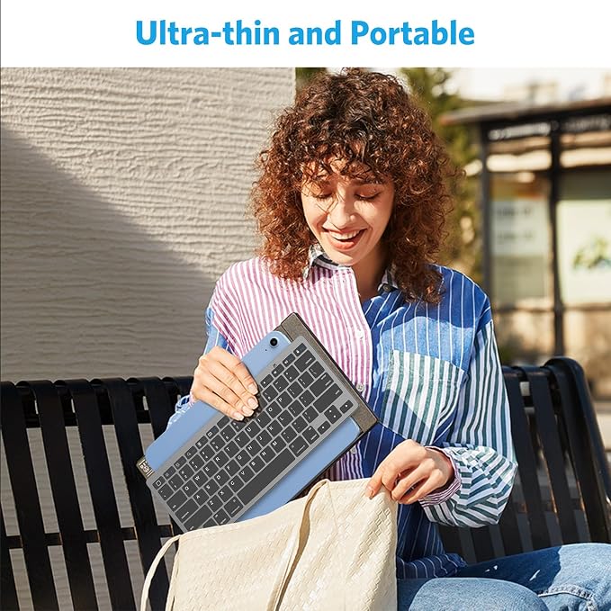 OMOTON Ultra-Slim Bluetooth Keyboard for iPad 11th/10th/9th/8th/7th, iPad Pro/Air/Mini and iPhone Series, Wireless iOS Keyboard with 12 Multimedia Keys for Office, Home, Travel, School, Black Grey
