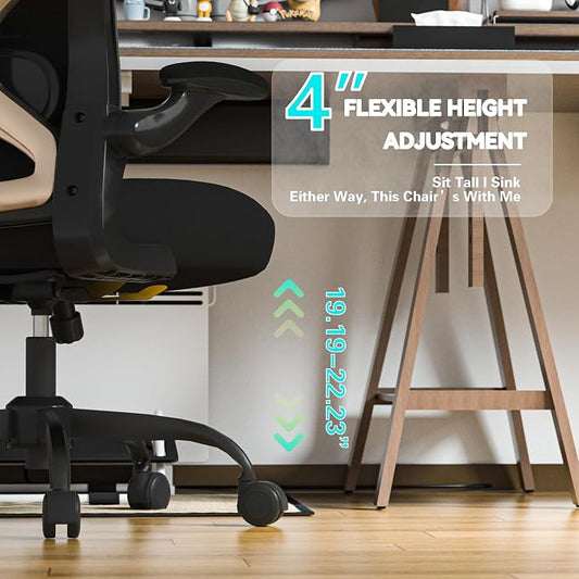 Office Desk Chair with Ergonomic Lumbar Support, Extra-Thick Seat Cushion, Flip-up Arms, Breathable Mesh Back, Computer Task Chair for Home Office