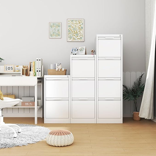 2 Drawer File Cabinet with Lock,Filing Cabinets for Home Office,Metal Small File Cabinet for Letters/Legal/A4 Size, Assembly Required,White