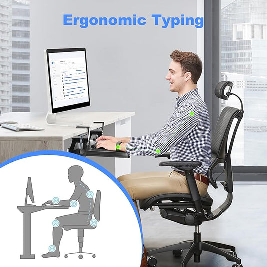 XINLEI Keyboard Tray Under Desk Large C-Clamp 25.6” (30” Including Clamps) x 11.8” Slide-Out Platform Computer Drawer Pull Out Keyboard & Mouse Tray Black DSF4
