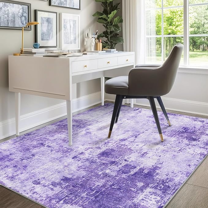 RELEANY Washable Area Rugs 7'x9' Non-Slip Modern Abstract Soft for Living Room Entryway Bedroom Kitchen, Print Pattern, Purple Gray Pink White