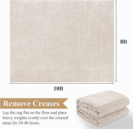 Pauwer 8x10 Washable Area Rugs for Living Room Modern Beige Solid Color Soft Fluffy Rugs for Bedroom Non Slip Boho Accent Indoor Mat Floor Carpet Cover for Kids Room Dining Room Kitchen Office