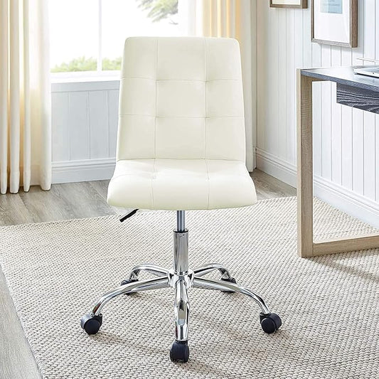 Modway Prim Ribbed Armless Mid Back Swivel Conference Office Chair In White