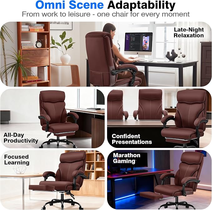 AreShark Office Chair - Ergonomic Comfortable High Back Computer Desk Chair with Foot Rest - Executive Breathable Swivel Rolling Reclining Leather Chair with Lumbar Support for Home Gaming Relaxing