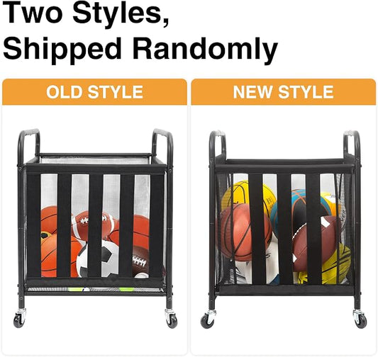 STO STO 2 Pack Rolling Sports Ball Storage Cart, Lockable Basketball Cage with Elastic Straps, Sport Equipment Holder Organizer for Indoor Outdoor, Steel Storage Rack for Playgroud and Gym, Black