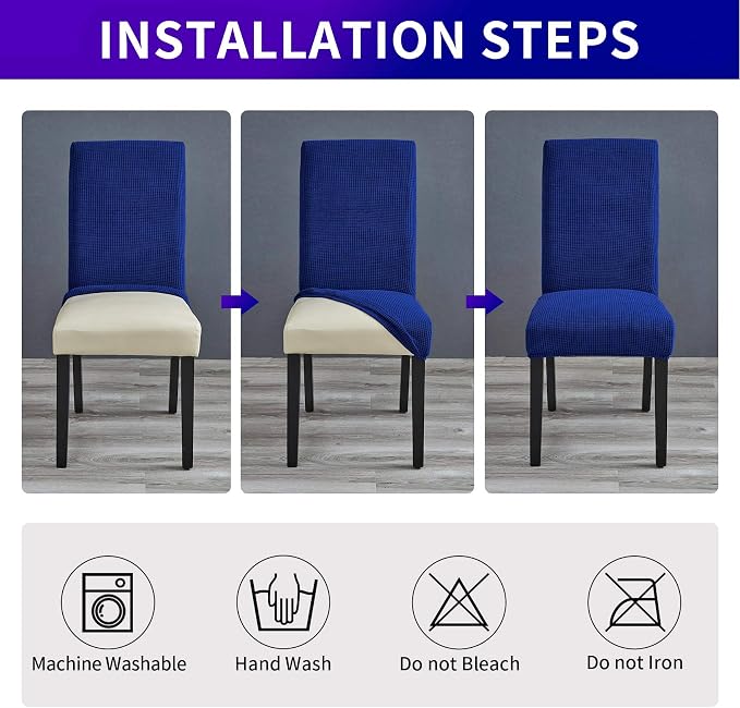 Stretch Chair Covers for Dining Room Set of 2, Removable Washable Dining Room Chair Covers, Dining Chair Slipcovers Seat Protector, Great for Home Decor and Banquet (Classic Blue, 2 Pack)