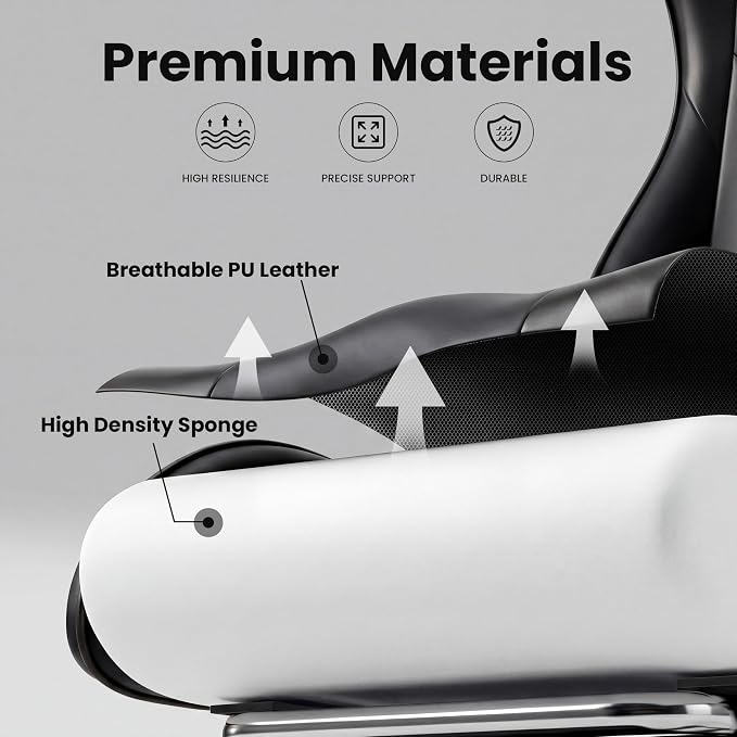 Gaming Chair, Ergonomic Computer Chair with Footrest and Lumbar Support, Height Adjustable Office Chair with 360° Swivel Seat and Headrest (Black)