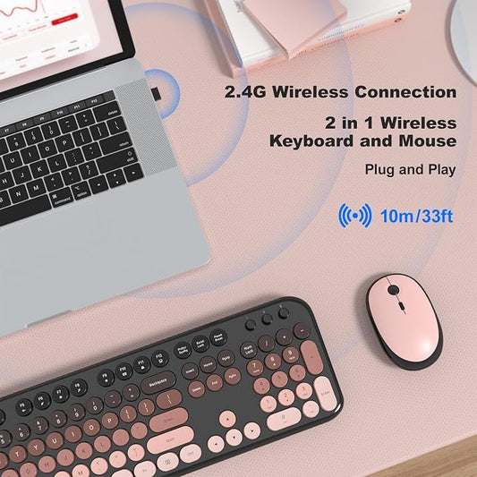Atelus Wireless Keyboard and Mouse Combo, Typewriter Full Size Retro Keyboard with Number Pad, Ergonomic Design for Windows 7 8 10 11 PC Laptop Desktop, Home and Office Use