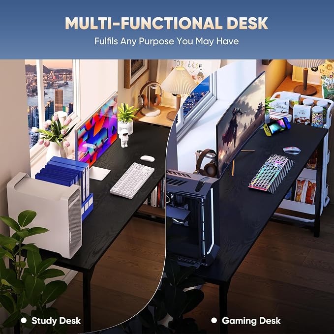 DUMOS 44 in Computer Desk for Home Office, Modern Study Work Table Simple Style for Bedroom, Writing Desks with X-Shaped Reinforcement, Black