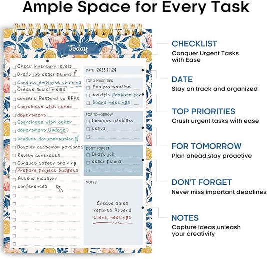 Taja To Do List Notepad - To Do List Notebook for Work with 52 Sheets, 9.8" x 6.5", Undated Daily Planner Perfect for Daily Tasks and Goal Setting, Notepad Suitable for Office, Home & School - Citrus Grove