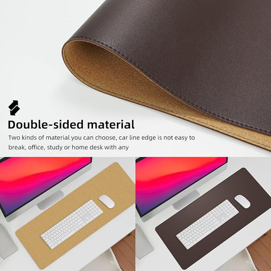 AFIING Leather Desk Pad Protector, Large Desk Mat with Natural Cork & PU Leather, Mouse Pad, Non-Slip, Waterproof Desk Writing Pad for Office and Home (Coffee)