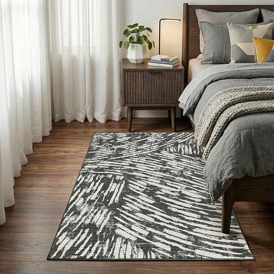Latte&Fog 3x5 Entryway Rug, Modern Abstract Washable Area Rug, Boho Non Slip Low Pile Indoor Throw Carpet for Bedroom Bedside, Kitchen, Entry and Living Room