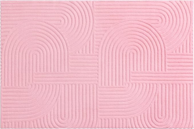 Pauwer Pink Area Rug for Girls Bedroom 4x6 Soft Fluffy Non Slip Machine Washable Rugs Arch Modern Indoor Mat Fuzzy Floor Carpet for Kids Nursery Living Room Dorm Playroom Dining Baby Home Decor