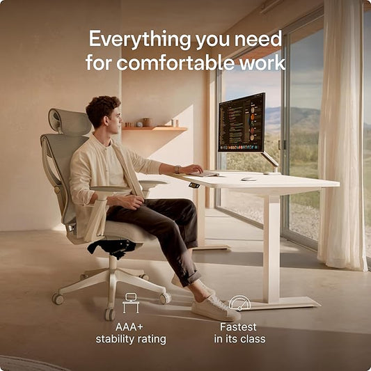 Desktronic HomeOne Standing Desk 54x28 — Ergonomic Sit Stand Home Office Desk, Made in Europe, Electric Dual Motor Height Adjustable, USB & USB-C Charging, Wobble-Free, Touchscreen, 3 Memory Presets