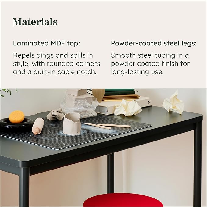 Branch Daily Desk - Functional at Home Office Desk with Effortless Assembly, Timeless Design, Rounded Corners, and Built-in Cable Notch - 36” W x 28.5” H x 24” D - Sage Work Table