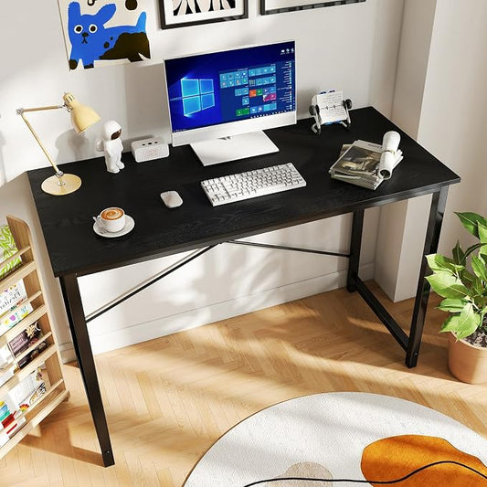 OLIXIS 44 Inch Computer Office Desk for Small Spaces, Writing Gaming Work Desk Modern Study Table with Metal Frame Home Bedroom, Black