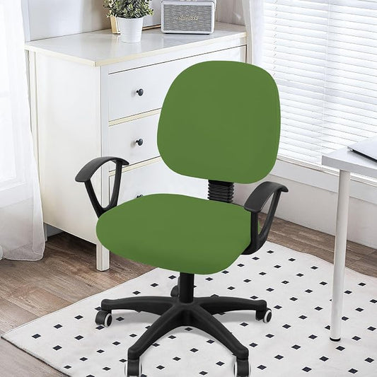 Smiry Stretch Printed Office Computer Chair Covers, Universal Washable Removable Desk Rotating Chair Slipcovers Protector, Seat + Backrest Cover - Olive Green
