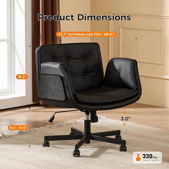 amseatec Criss Cross Chair with Natural Sisal Cat Scratch Pad, 5-Gear Adjustable Armrests, 360° Silent Casters,pet-Friendly Office, Gaming, Leisure, and Make up Vantiy Desk Chair(Black)