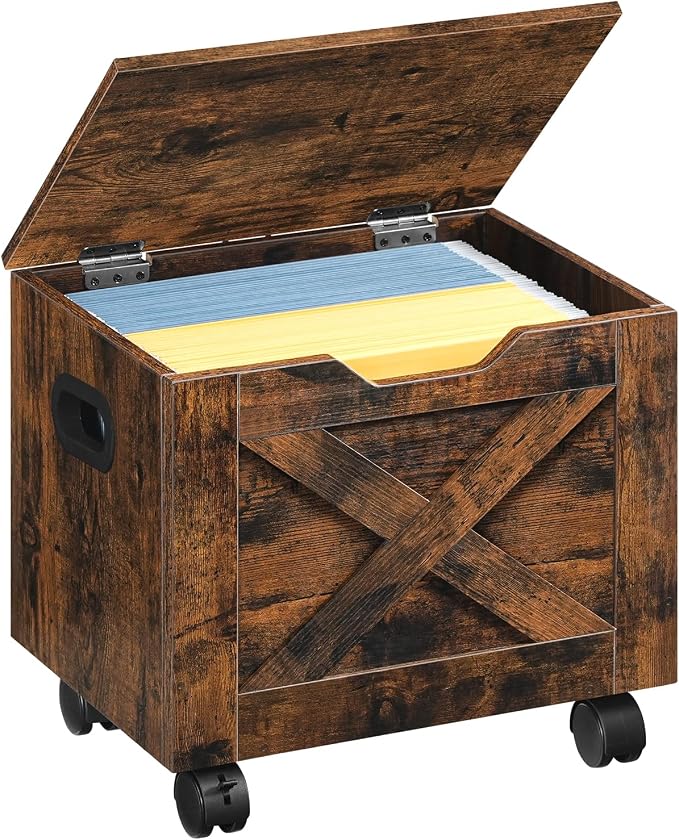 MAHANCRIS Rolling Filing Cabinet, Small File Cabinet Under Desk with Single Drawer, Hanging File Organizer for A4/Letter-Size Documents, Organizer Box, for Home Office, Rustic Brown FCRB4001