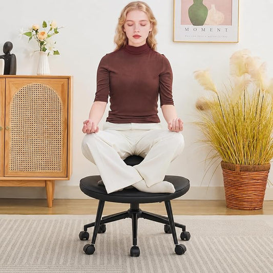 Criss Cross Legged Meditaion Chair,Exquisite Home Office Furniture,Ergonomic Kneeling with Lumbar Support and Adjustable Height Stool,for ADHD Adults,Teddy Fabric (Black