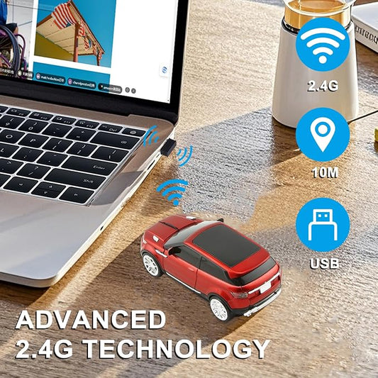 CHUYI Cool SUV Car Shaped Wireless Mouse 1600 DPI Optical Cordless Mice with USB Receiver for Office School Travel for PC Computer Laptop Gift (Red-1 Pack)
