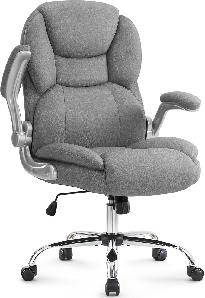 IWMH Executive Office Chair, Ergonomic Big and Tall Computer Desk Chair, High Back with Padded Flip-up Armrest, Lumbar Support Swivel Rolling Chair Grey