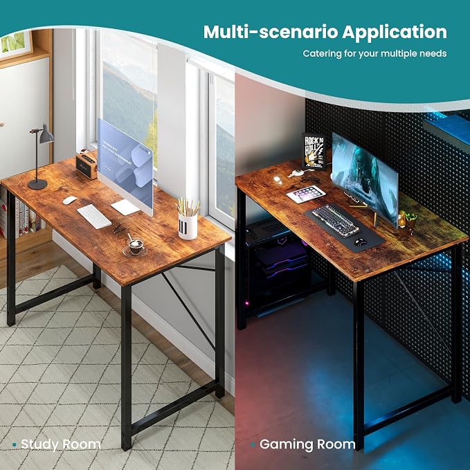 OLIXIS 44 Inch Home Office Desk, Small Computer Work Table with X-Shaped Reinforcement, Simple Modern Writing and Study Table for Home Office, Bedroom or Dorm Room, Rustic Brown