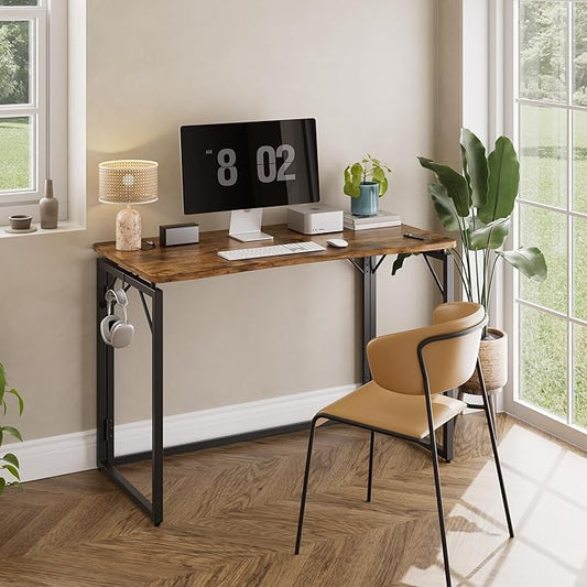 JOYMOOP Folding Desk Rustic Brown - 47.2", No Assembly Foldable Desk for Home, Office - Large Size, Wooden Top Folding Computer Desk for Working, Writing, Studying