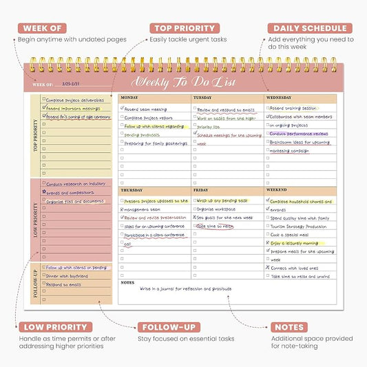 Weekly To Do List Notepad with 52 Undated Sheets(8.5"×11")- Undated Weekly Planner Notepad for Office Desk Accessories and Supplies - Sunshine Petal