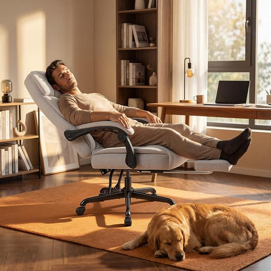 Shahoo Massage Office Chair with Heat & 6 Vibration Points, 400LBS Big and Tall Office Chair with Foot Rest, High Back Ergonomic Reclining Executive Desk Chair for Home Office Desk, PU Leather, Grey