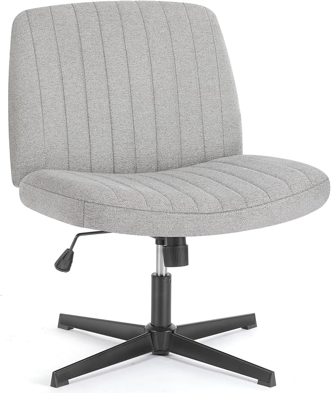 Sweetcrispy Criss Cross Chair Legged, Armless Office Swivel Desk Chairs No Wheels, Vanity Height Adjustable Wide Seat Comfy Cute Computer Task Seating for Home Bedroom, Grey